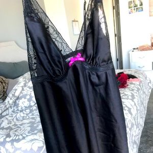 Black silk nightie with lace detail
